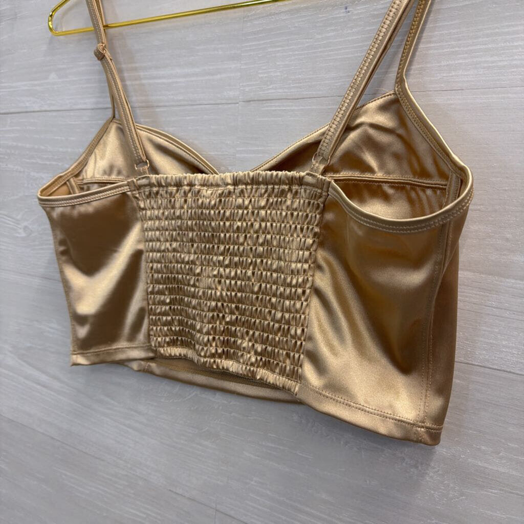 Intimately Free People Gold Silky Cropped Corset Tank Top Large