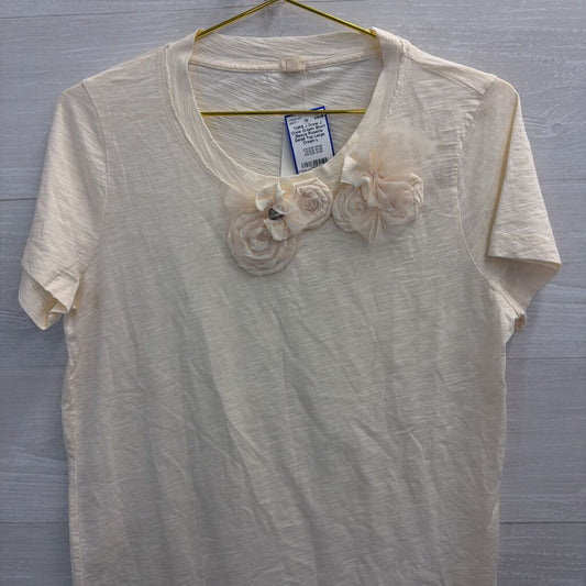 J Crew Cream Short Sleeve Rosette Detail Top Large