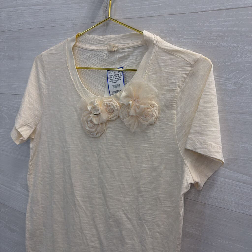 J Crew Cream Short Sleeve Rosette Detail Top Large