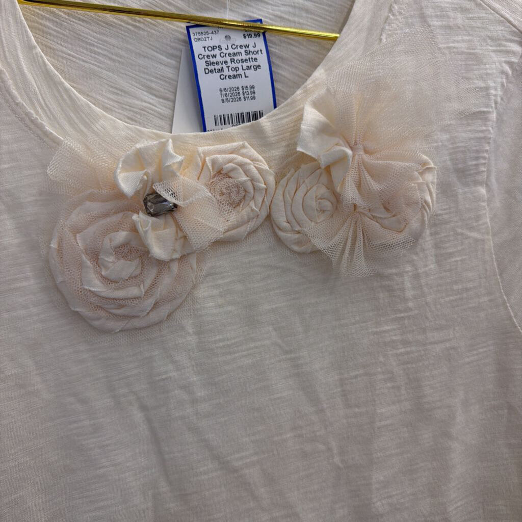 J Crew Cream Short Sleeve Rosette Detail Top Large