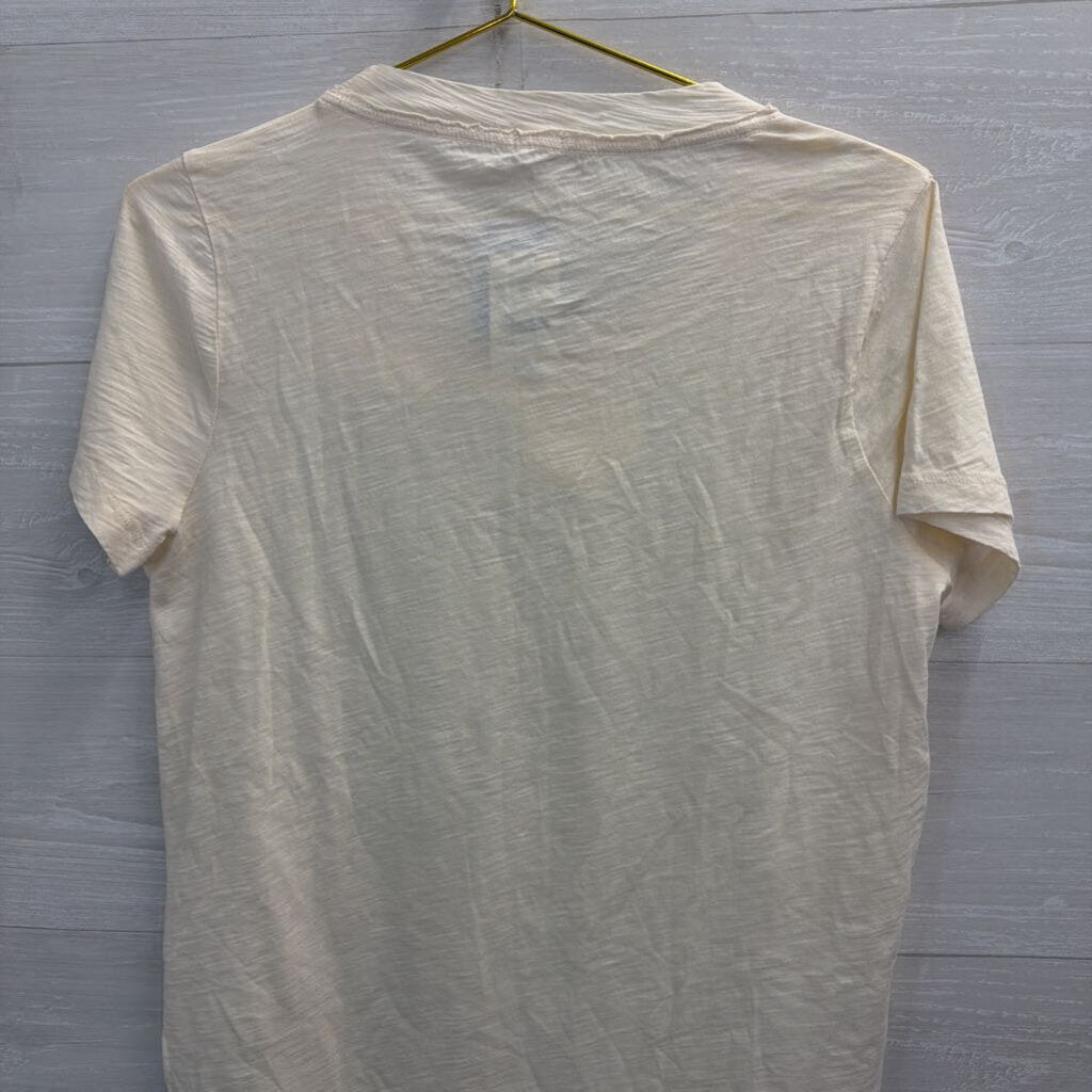 J Crew Cream Short Sleeve Rosette Detail Top Large