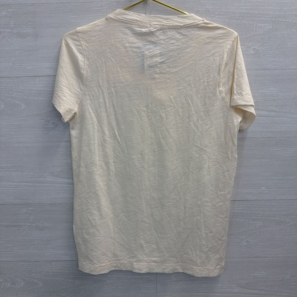 J Crew Cream Short Sleeve Rosette Detail Top Large