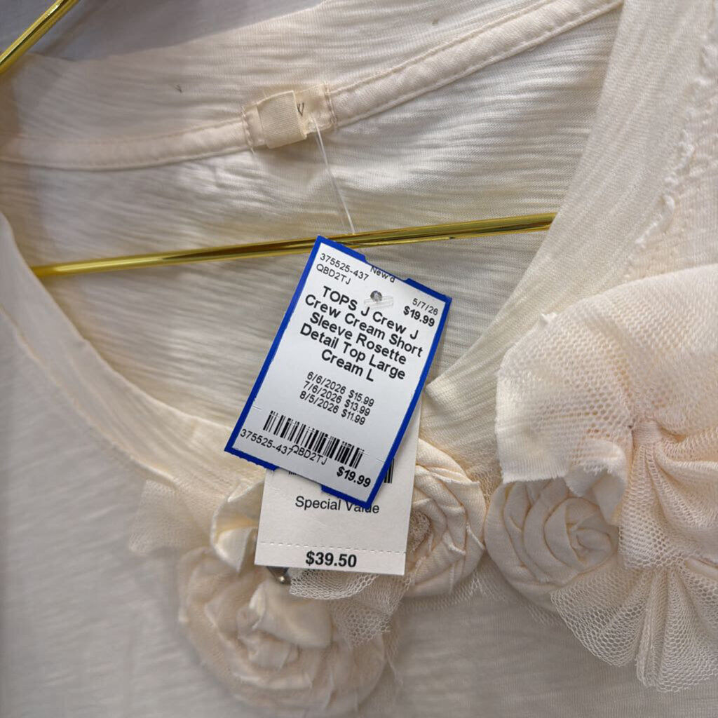 J Crew Cream Short Sleeve Rosette Detail Top Large