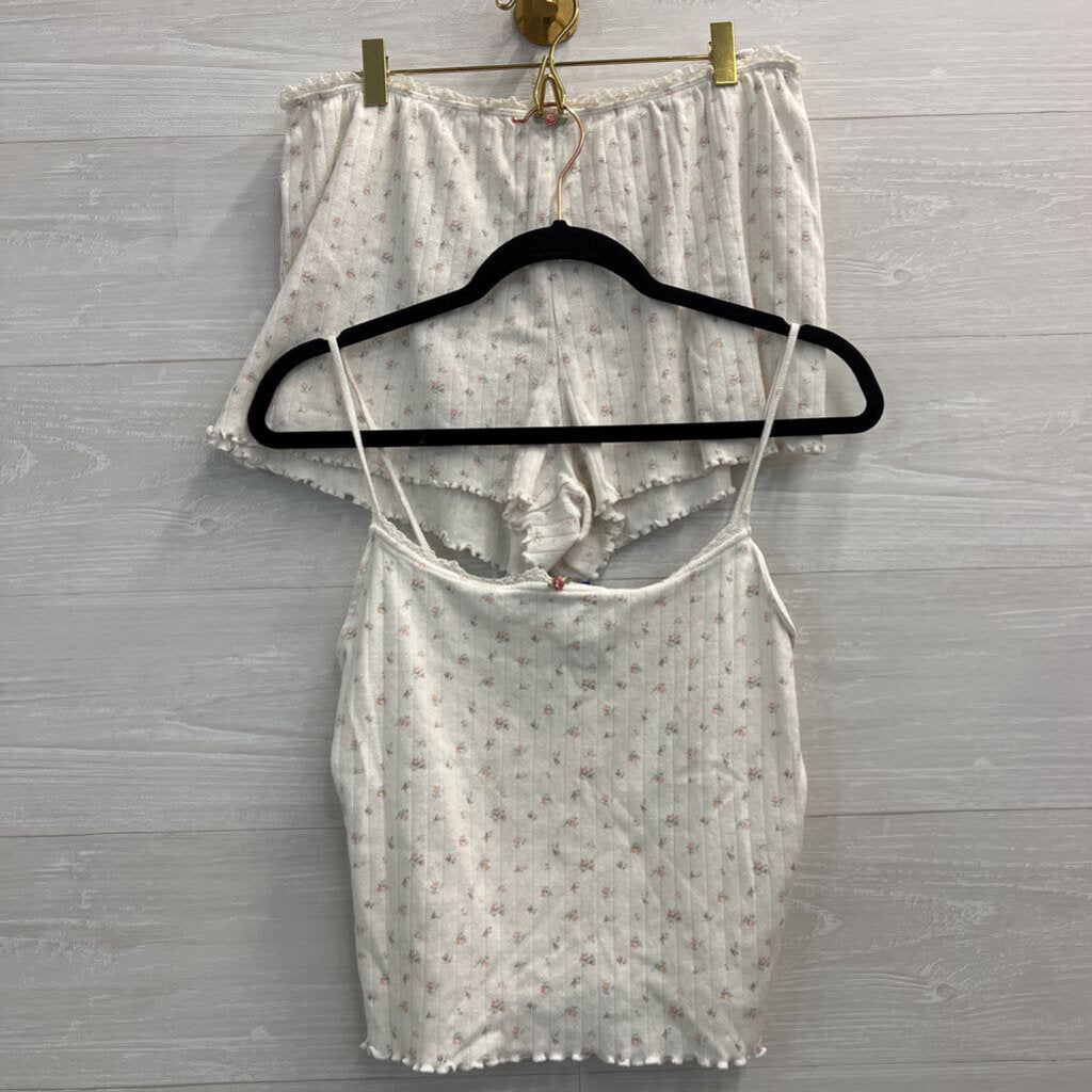American Eagle White/ Pink Flower Print Tank/ Shorts Lounge Set Large
