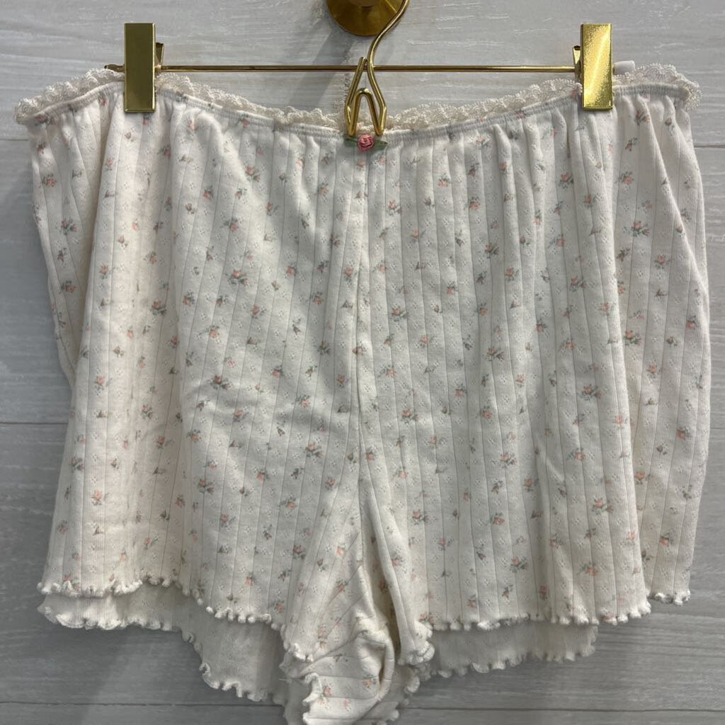 American Eagle White/ Pink Flower Print Tank/ Shorts Lounge Set Large
