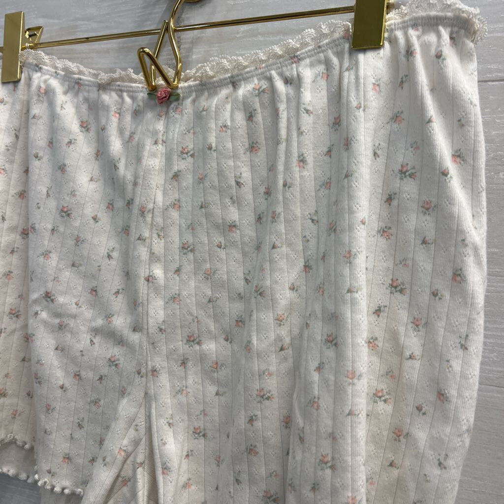 American Eagle White/ Pink Flower Print Tank/ Shorts Lounge Set Large