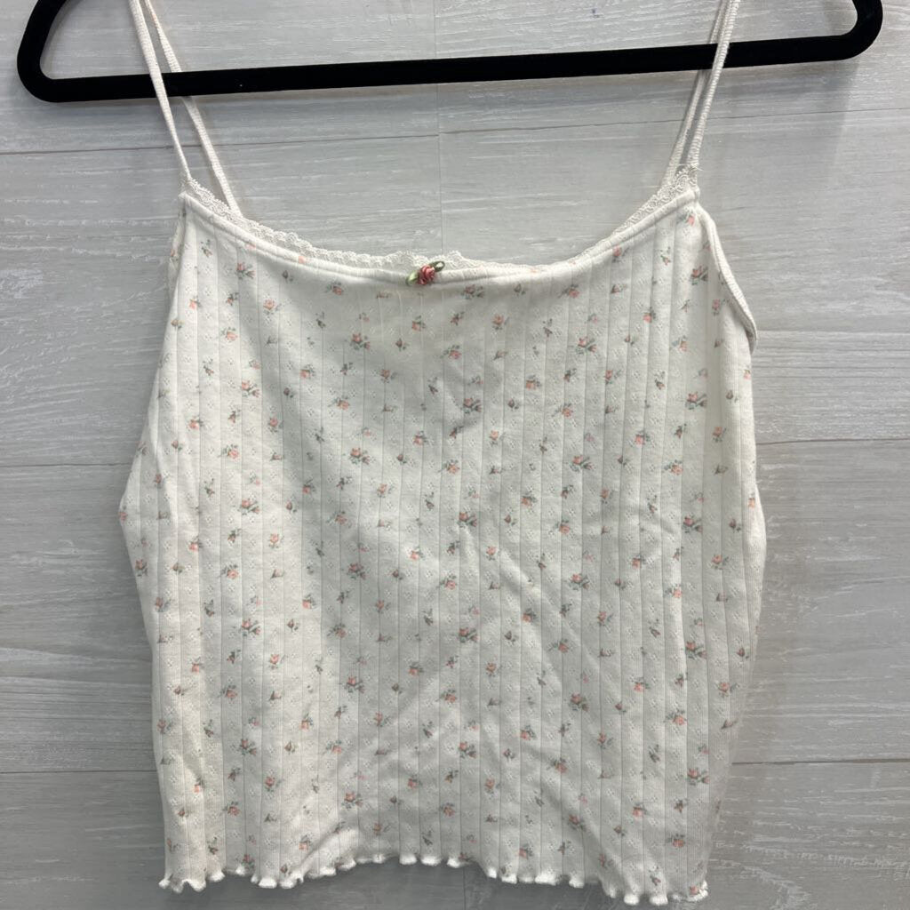 American Eagle White/ Pink Flower Print Tank/ Shorts Lounge Set Large