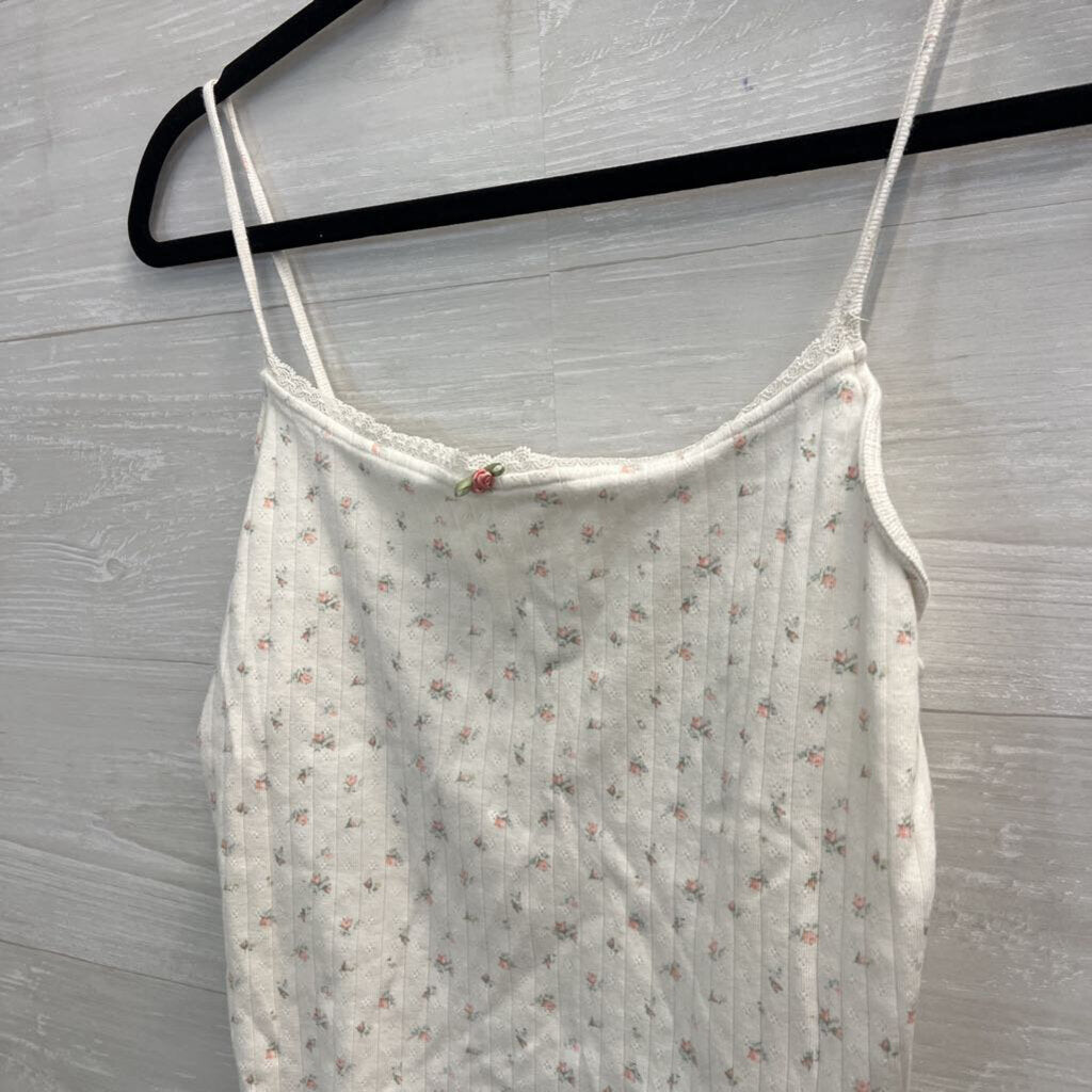 American Eagle White/ Pink Flower Print Tank/ Shorts Lounge Set Large