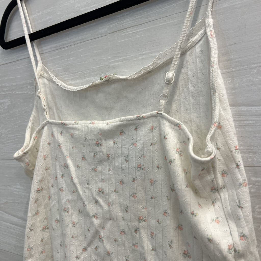 American Eagle White/ Pink Flower Print Tank/ Shorts Lounge Set Large