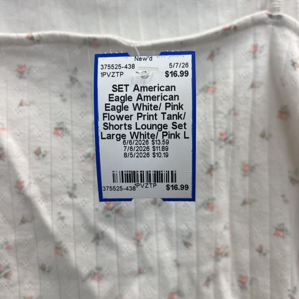 American Eagle White/ Pink Flower Print Tank/ Shorts Lounge Set Large