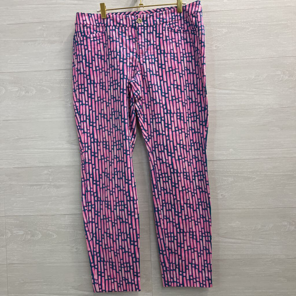 Lilly Pulitzer Pink/ Blue Print Straight Leg Pants 12