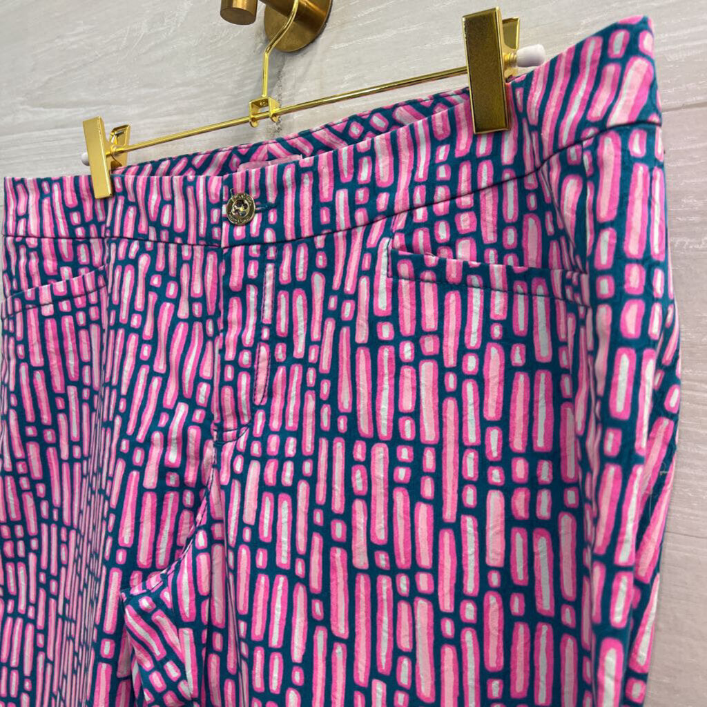 Lilly Pulitzer Pink/ Blue Print Straight Leg Pants 12