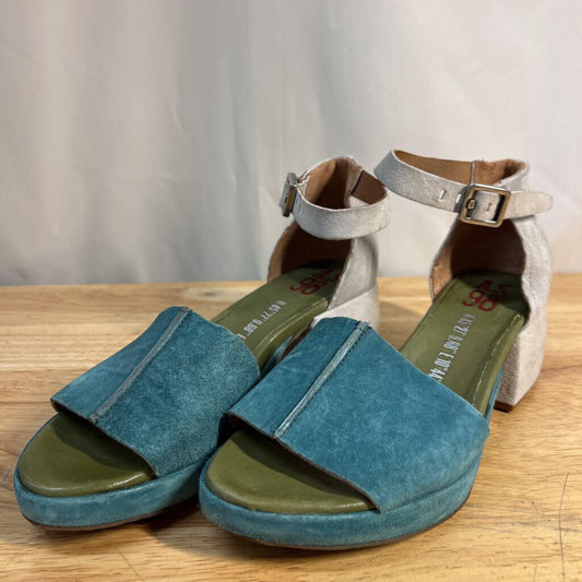 AS 98 Blue/ Grey Suede Crue Block Sandal Heels 38