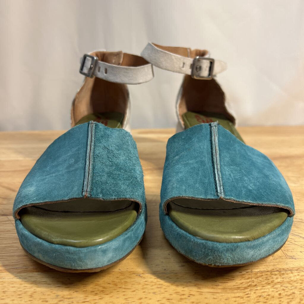 AS 98 Blue/ Grey Suede Crue Block Sandal Heels 38