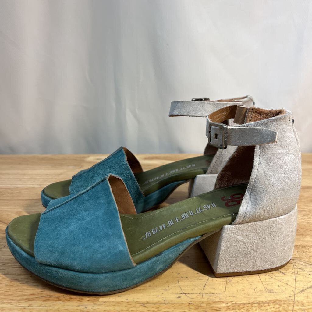 AS 98 Blue/ Grey Suede Crue Block Sandal Heels 38