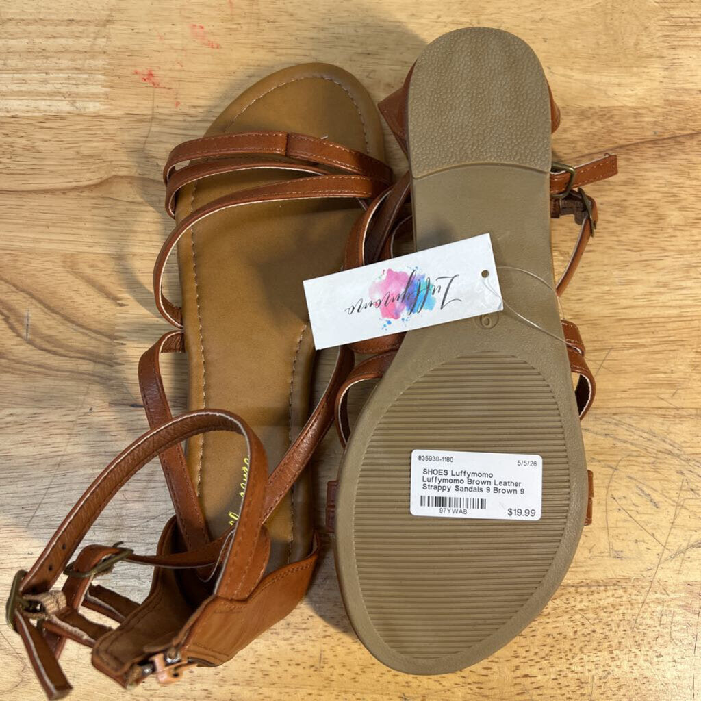 Luffymomo Brown Leather Strappy Sandals 9