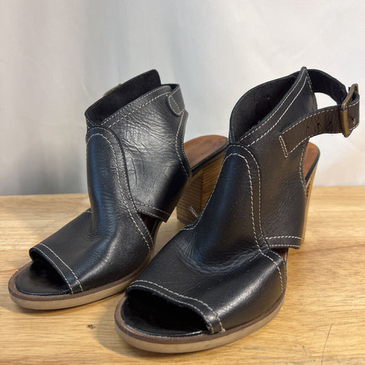 Bella Vita Black Italian Leather Peep Toe Slingback Block Heels 37.5