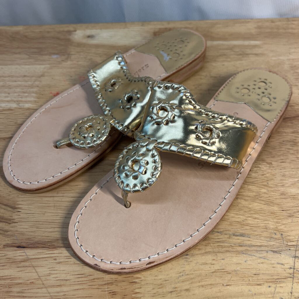 Jack Rogers Gold Leather Jacks Flat Sandals 8