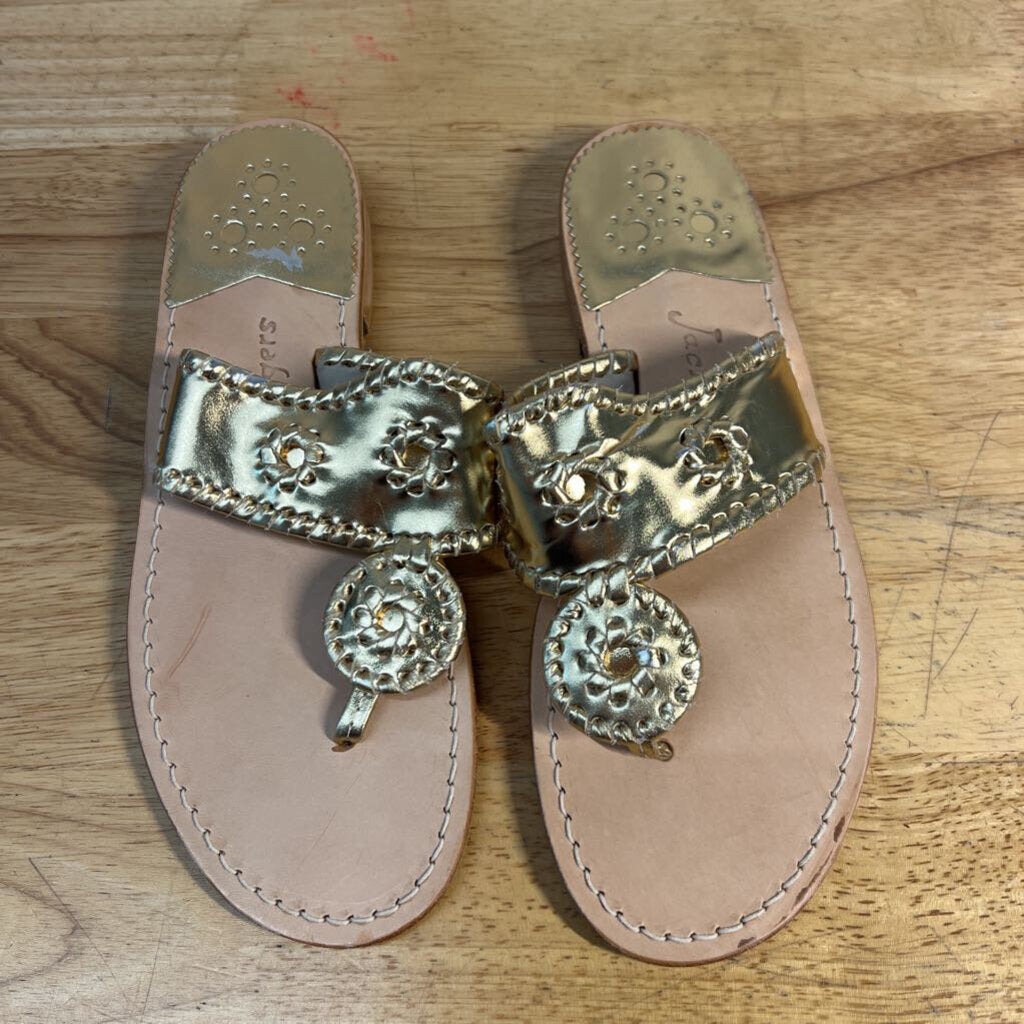 Jack Rogers Gold Leather Jacks Flat Sandals 8