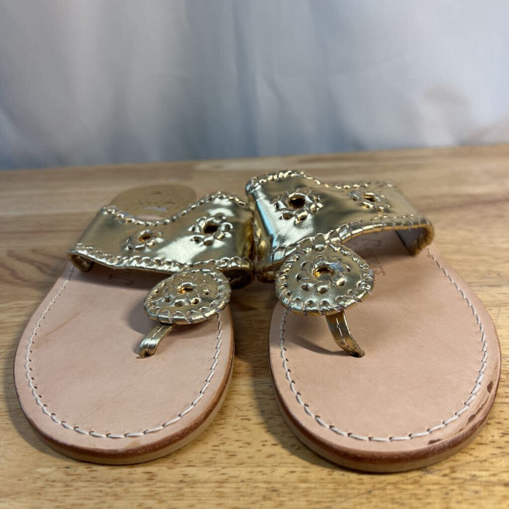 Jack Rogers Gold Leather Jacks Flat Sandals 8