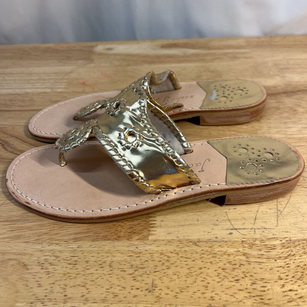 Jack Rogers Gold Leather Jacks Flat Sandals 8