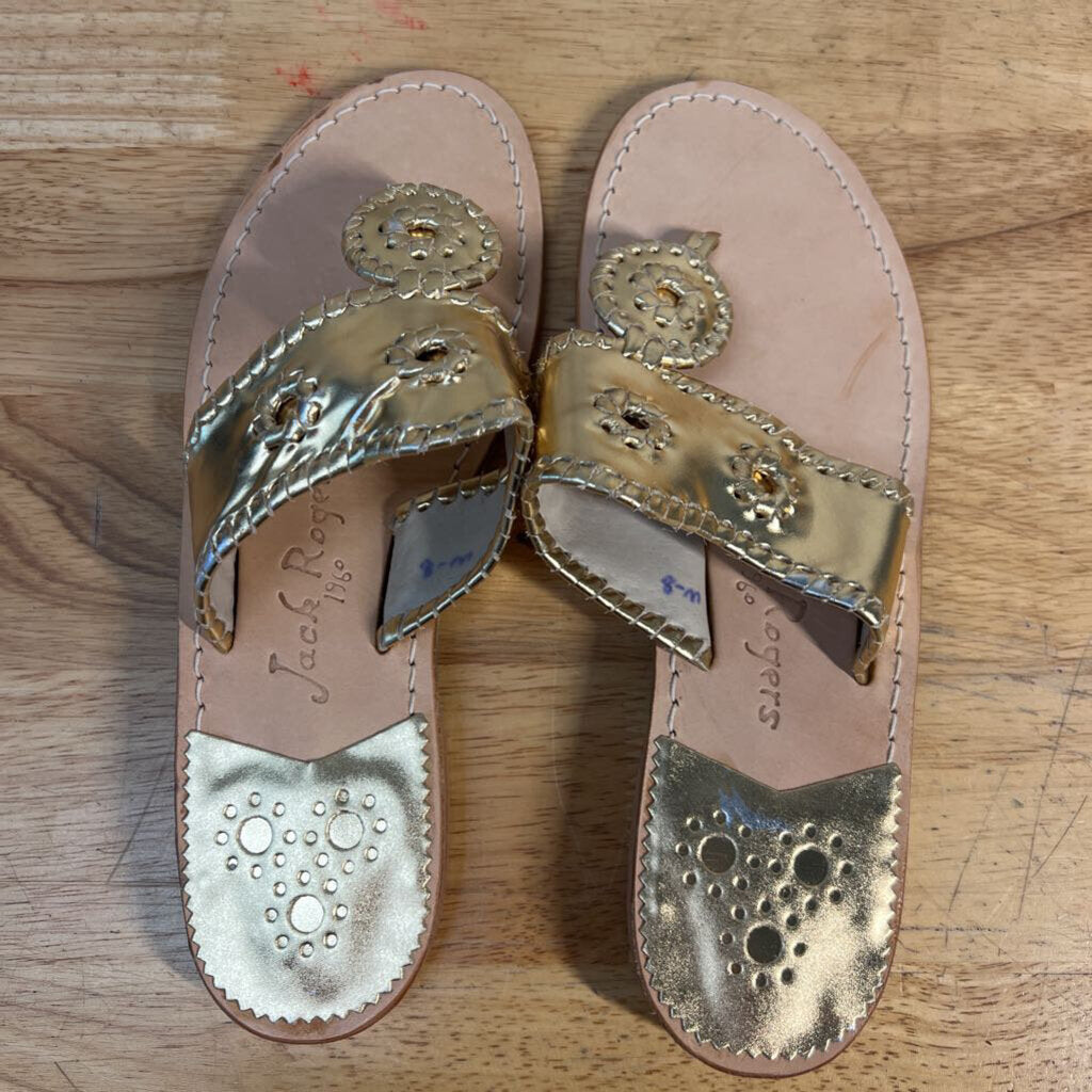 Jack Rogers Gold Leather Jacks Flat Sandals 8