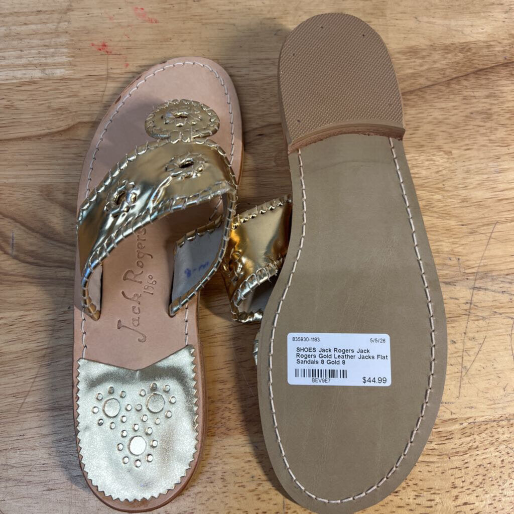 Jack Rogers Gold Leather Jacks Flat Sandals 8