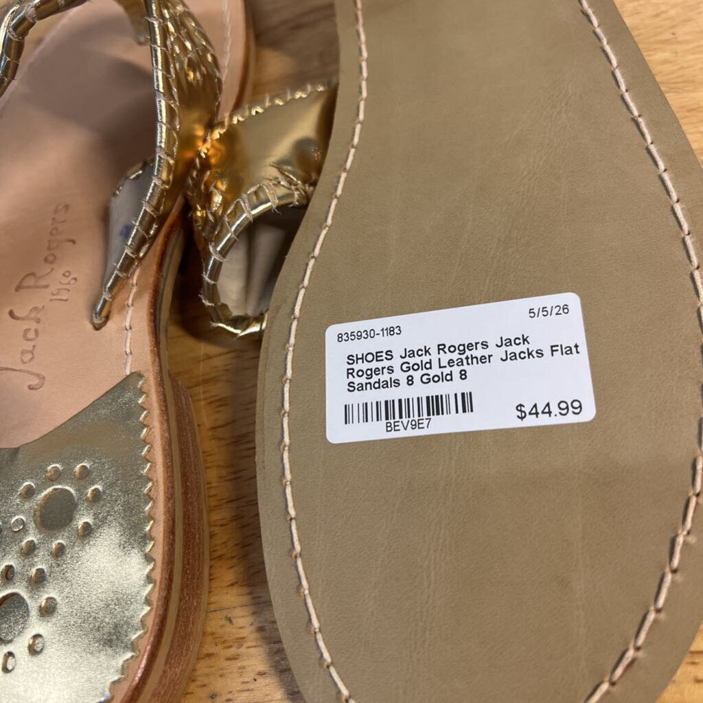 Jack Rogers Gold Leather Jacks Flat Sandals 8