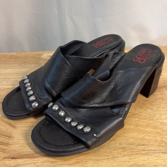 AS 98 Black Leather Studded Slip On Heels 39