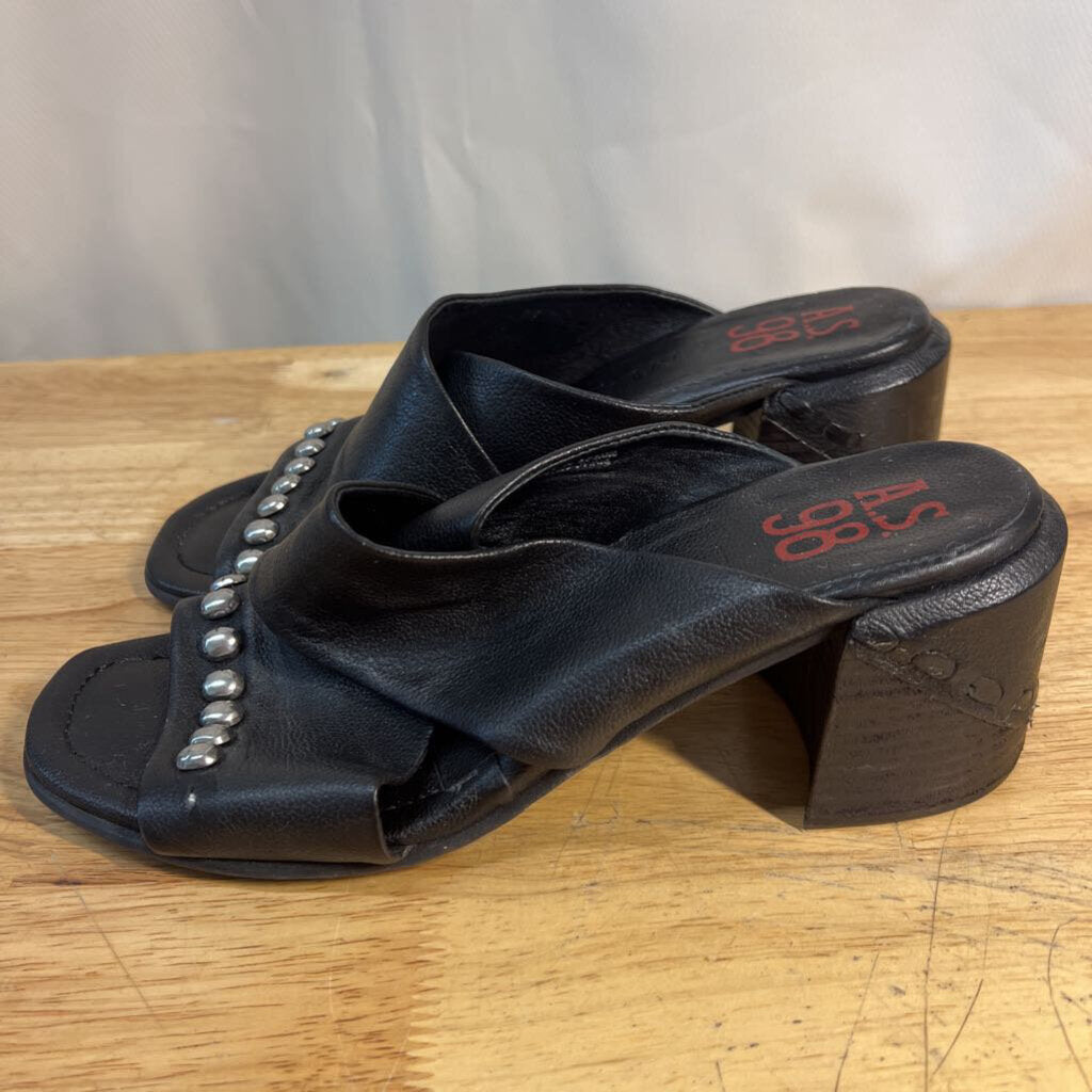 AS 98 Black Leather Studded Slip On Heels 39