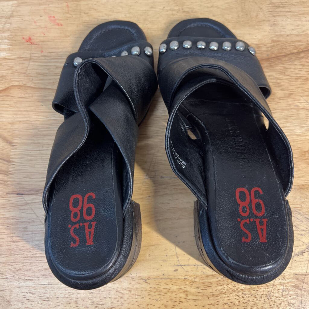 AS 98 Black Leather Studded Slip On Heels 39