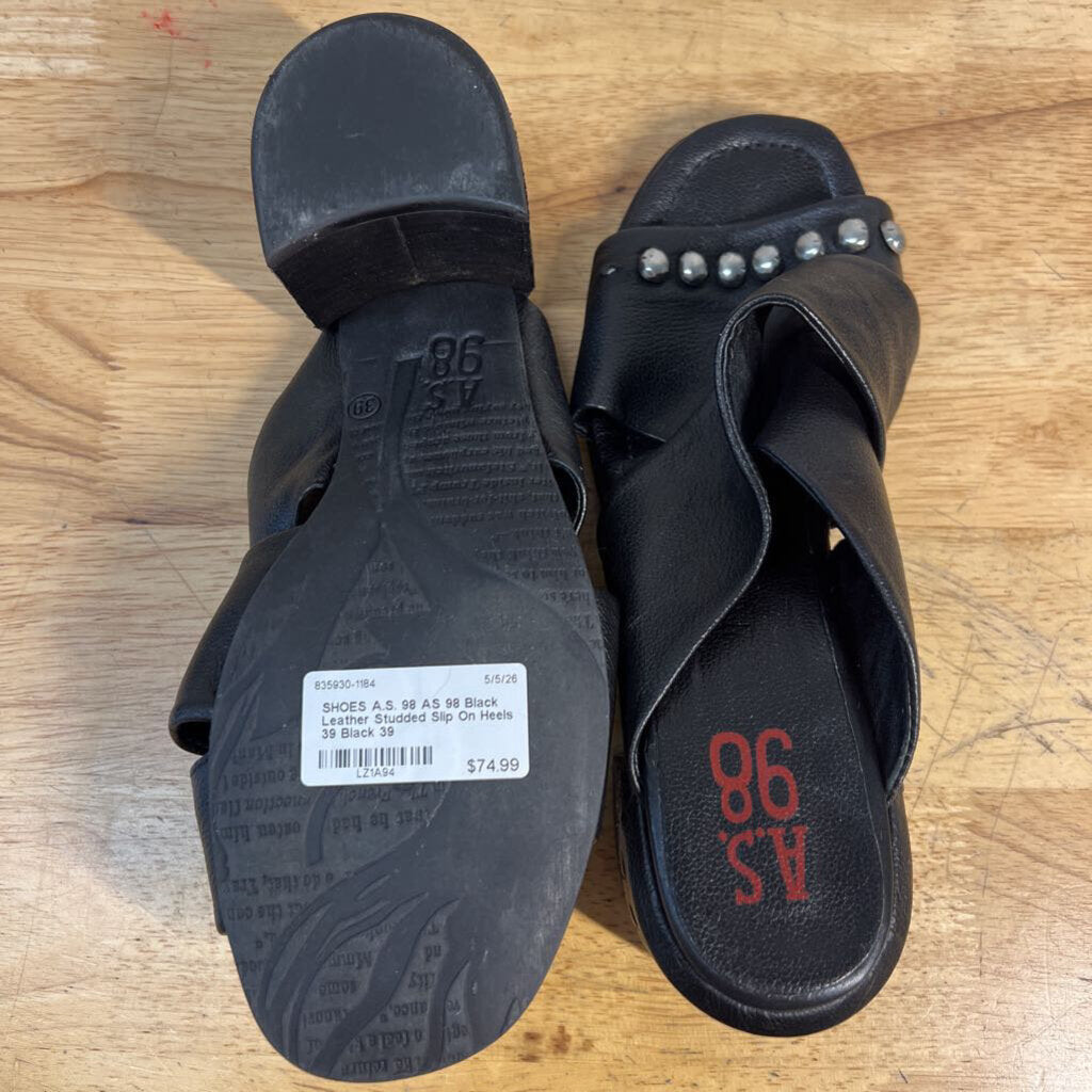 AS 98 Black Leather Studded Slip On Heels 39