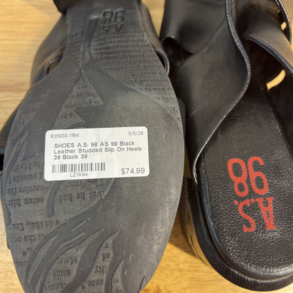 AS 98 Black Leather Studded Slip On Heels 39