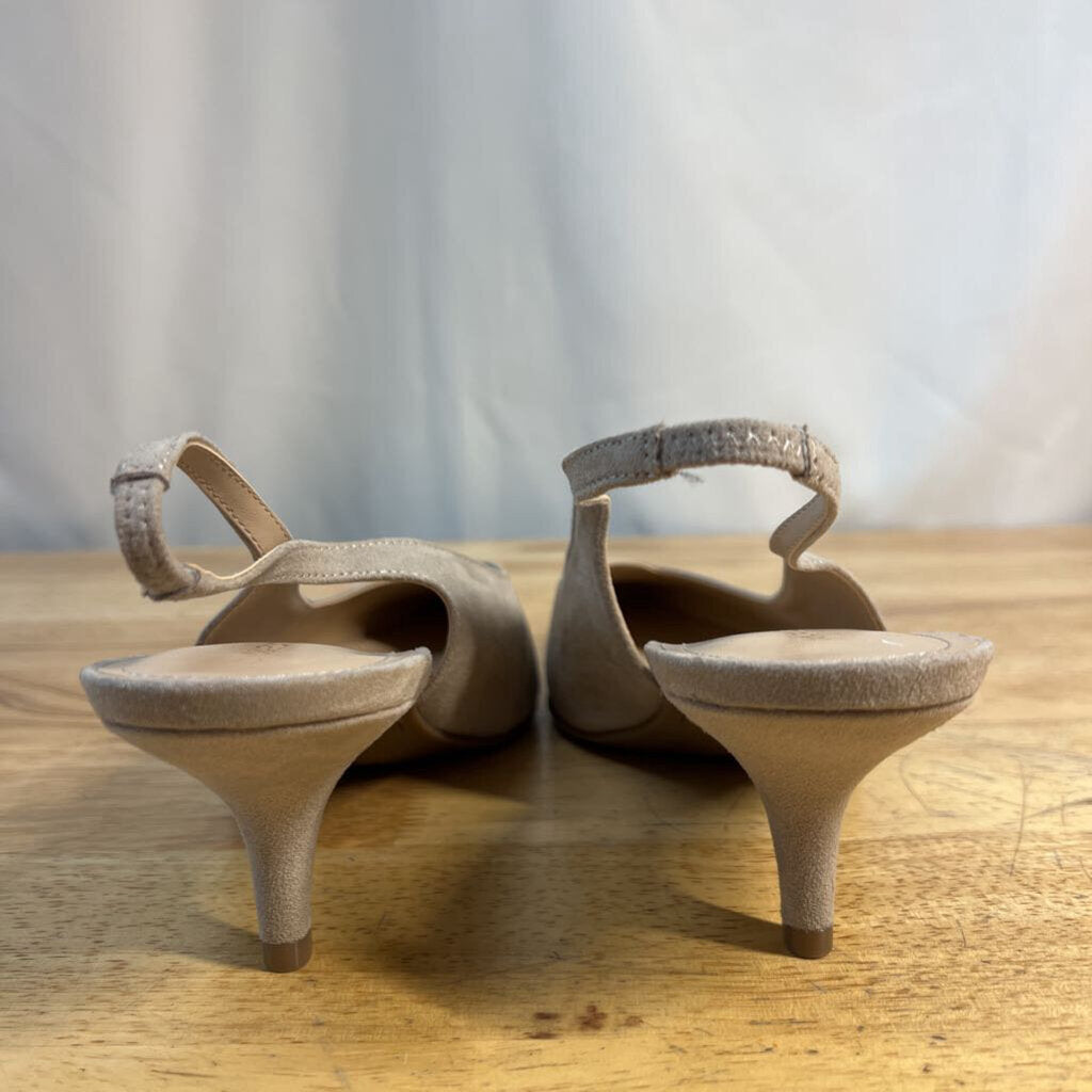 Marc Fisher Beige Suede Point Toe Slingback Heels 9