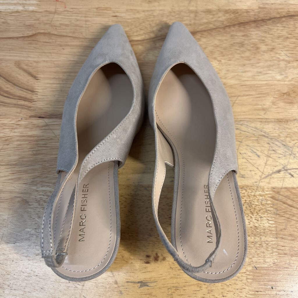 Marc Fisher Beige Suede Point Toe Slingback Heels 9