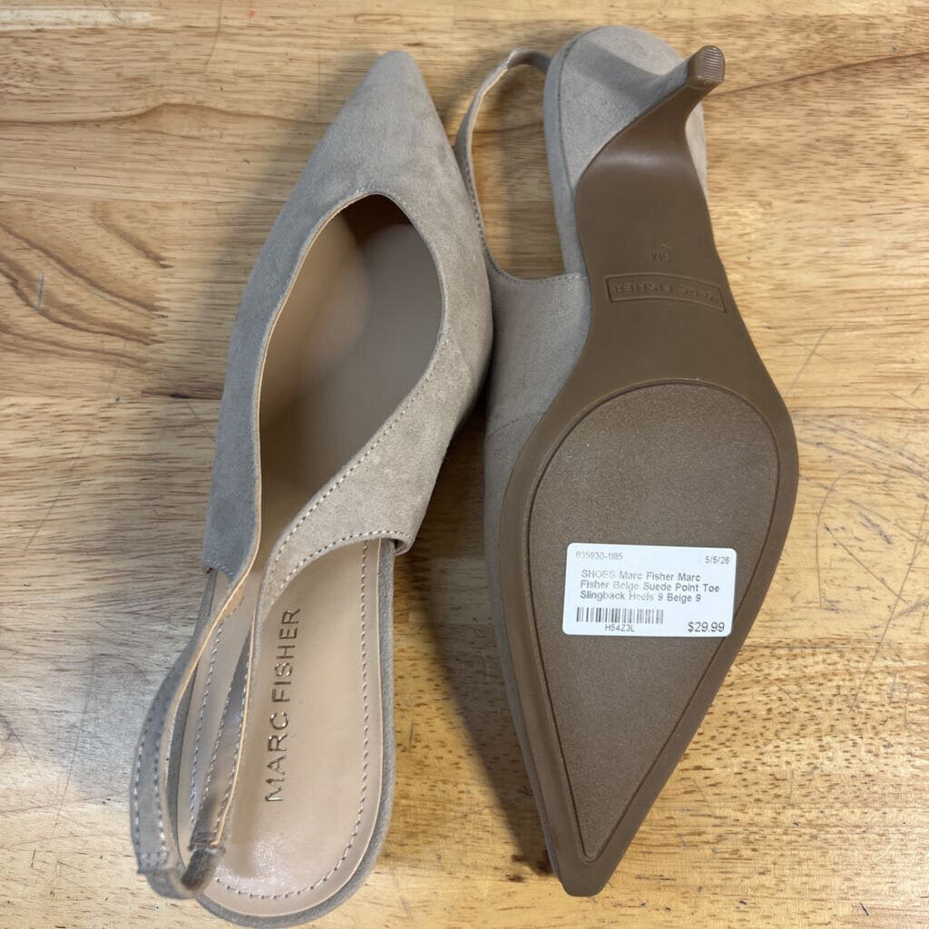 Marc Fisher Beige Suede Point Toe Slingback Heels 9