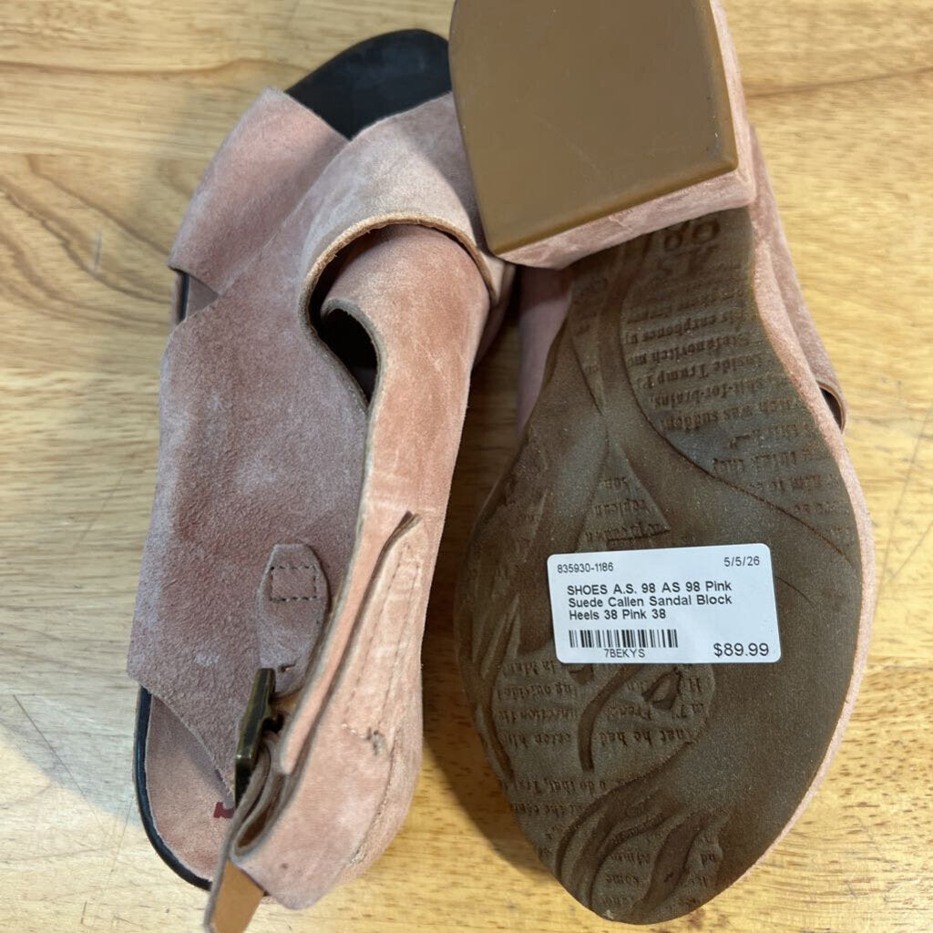 AS 98 Pink Suede Callen Sandal Block Heels 38
