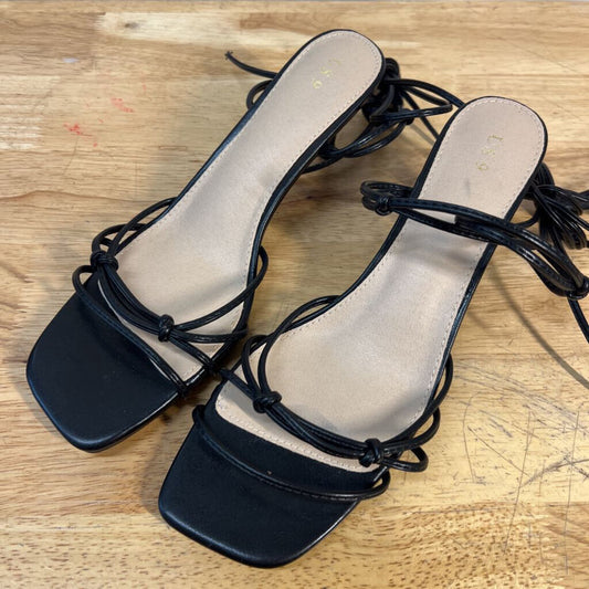 Black Strappy Lace Up Sandal Heels 9