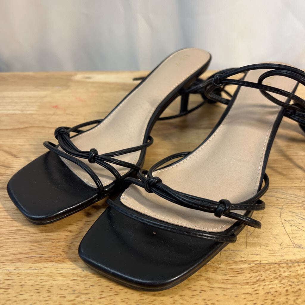 Black Strappy Lace Up Sandal Heels 9