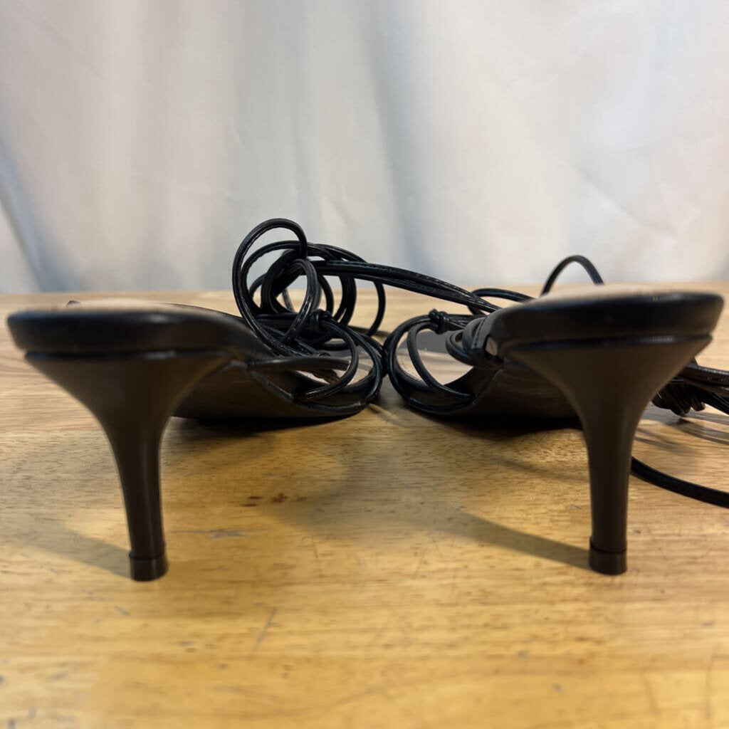 Black Strappy Lace Up Sandal Heels 9