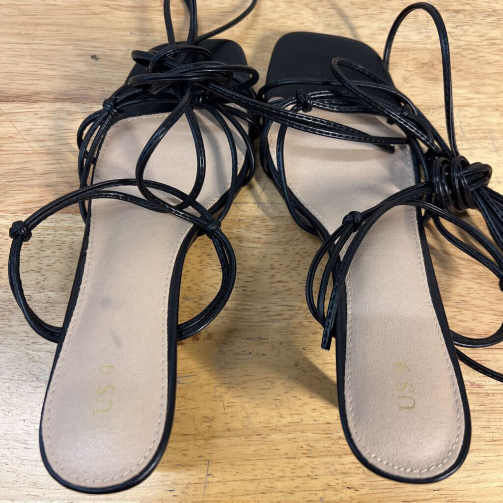 Black Strappy Lace Up Sandal Heels 9