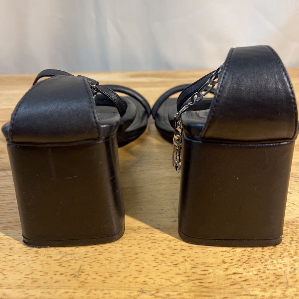 Free People Black Leather Parker Chain Sandal Block Heels 39