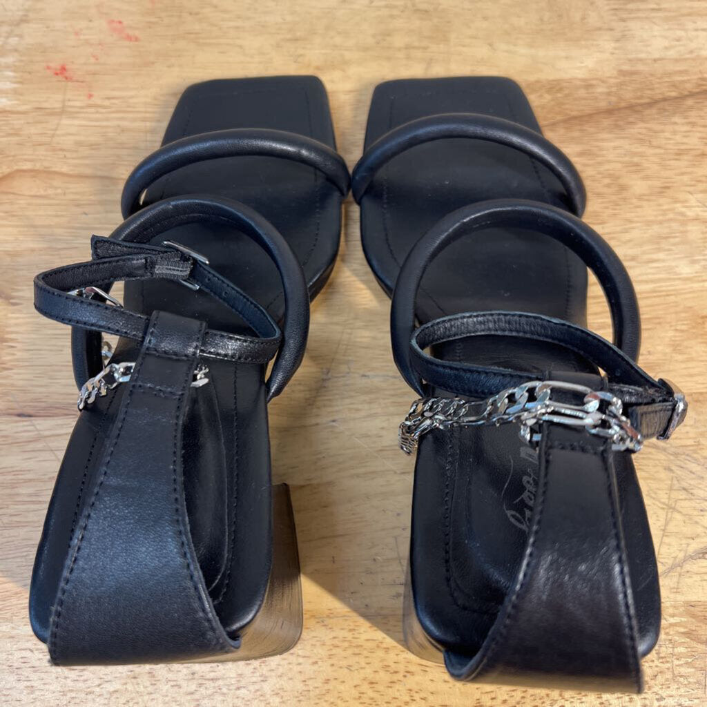 Free People Black Leather Parker Chain Sandal Block Heels 39