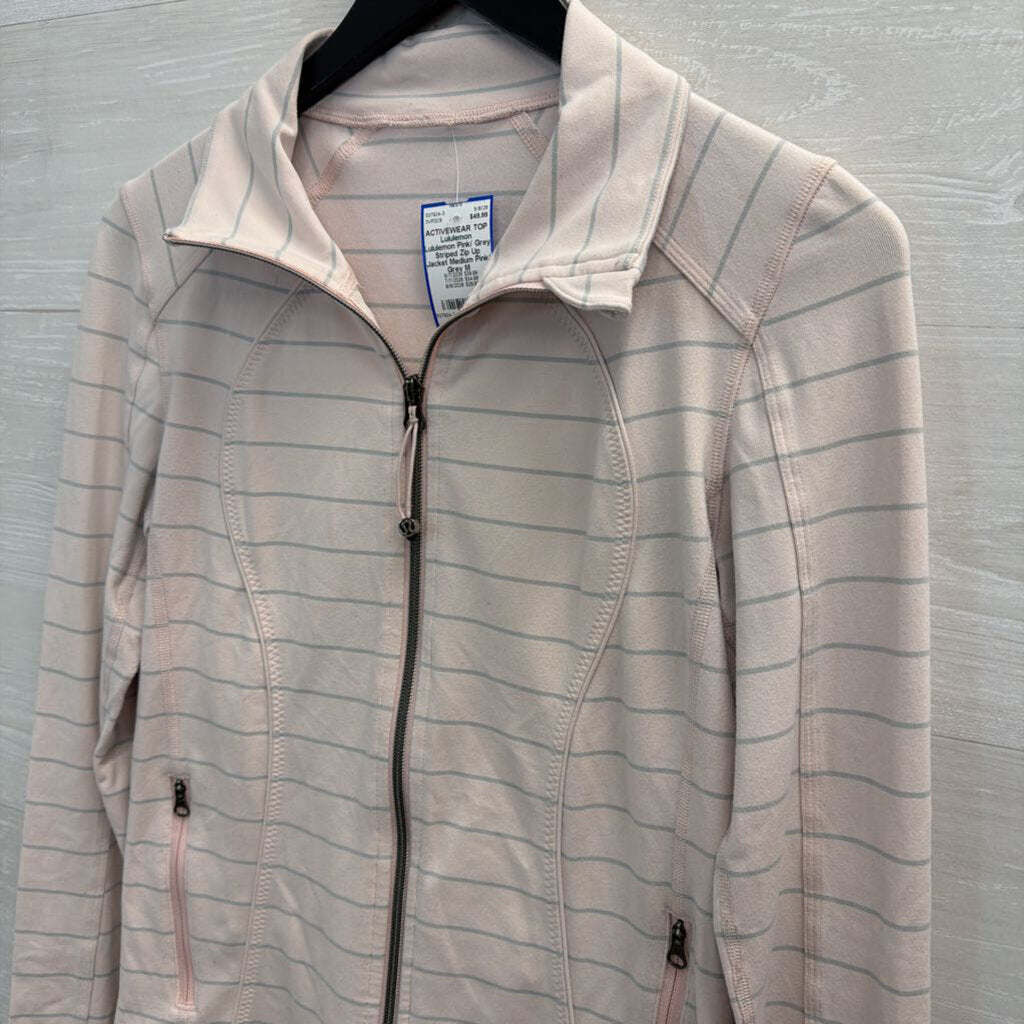 Lululemon Pink/ Grey Striped Zip Up Jacket Medium