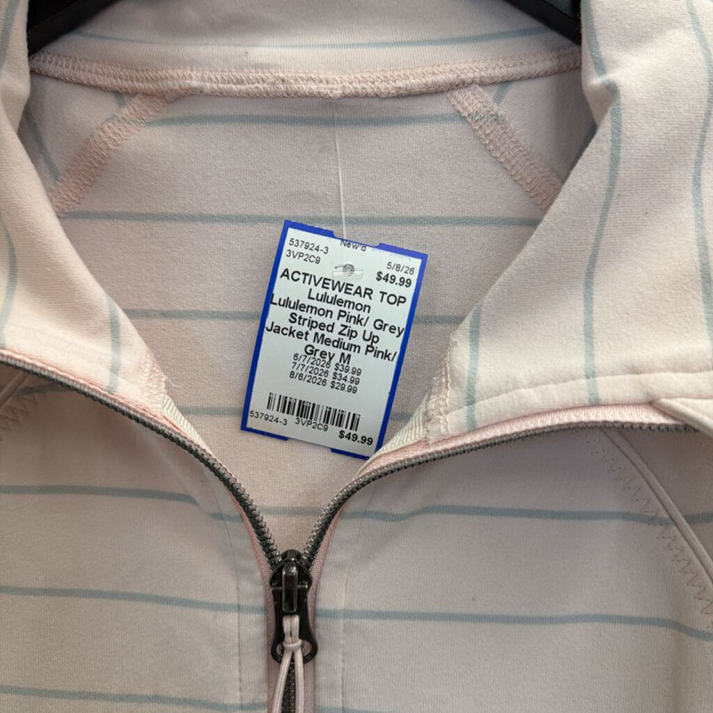 Lululemon Pink/ Grey Striped Zip Up Jacket Medium