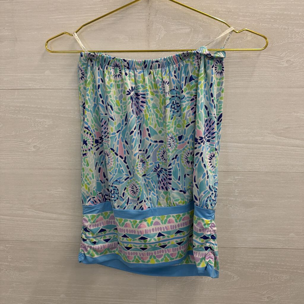 Lilly Pulitzer Blue/ Multi Print Strapless Top Small