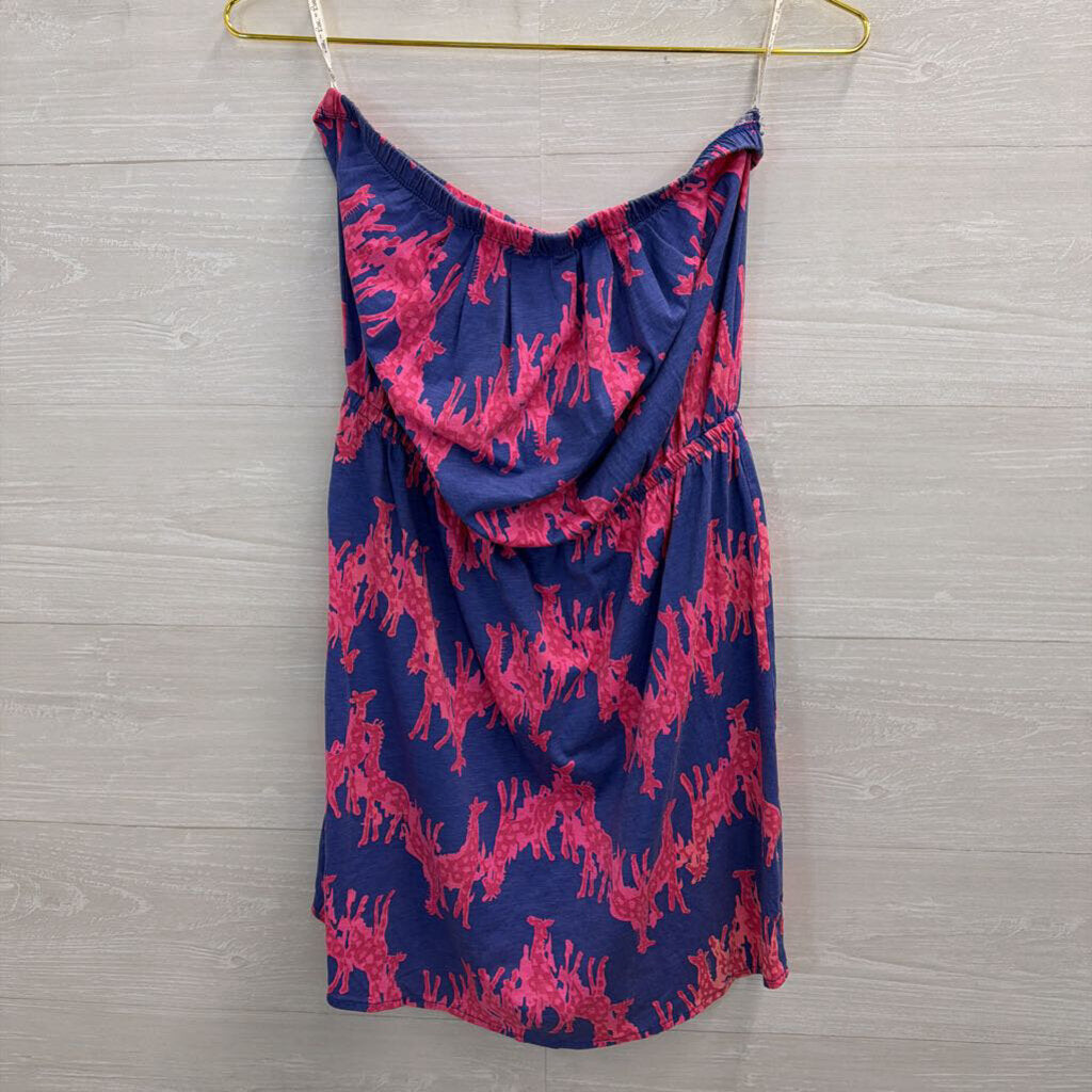 Lilly Pulitzer Blue/ Pink Print Strapless Dress Medium