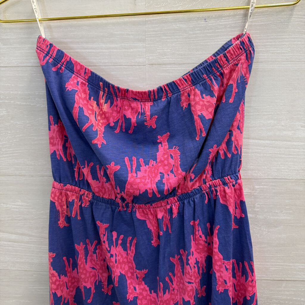 Lilly Pulitzer Blue/ Pink Print Strapless Dress Medium