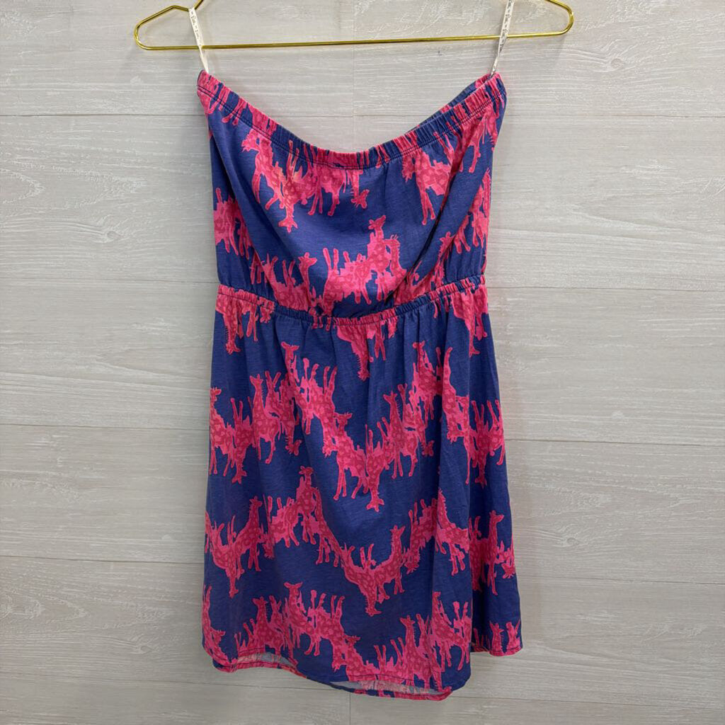 Lilly Pulitzer Blue/ Pink Print Strapless Dress Medium