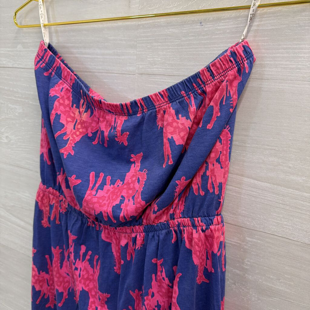 Lilly Pulitzer Blue/ Pink Print Strapless Dress Medium